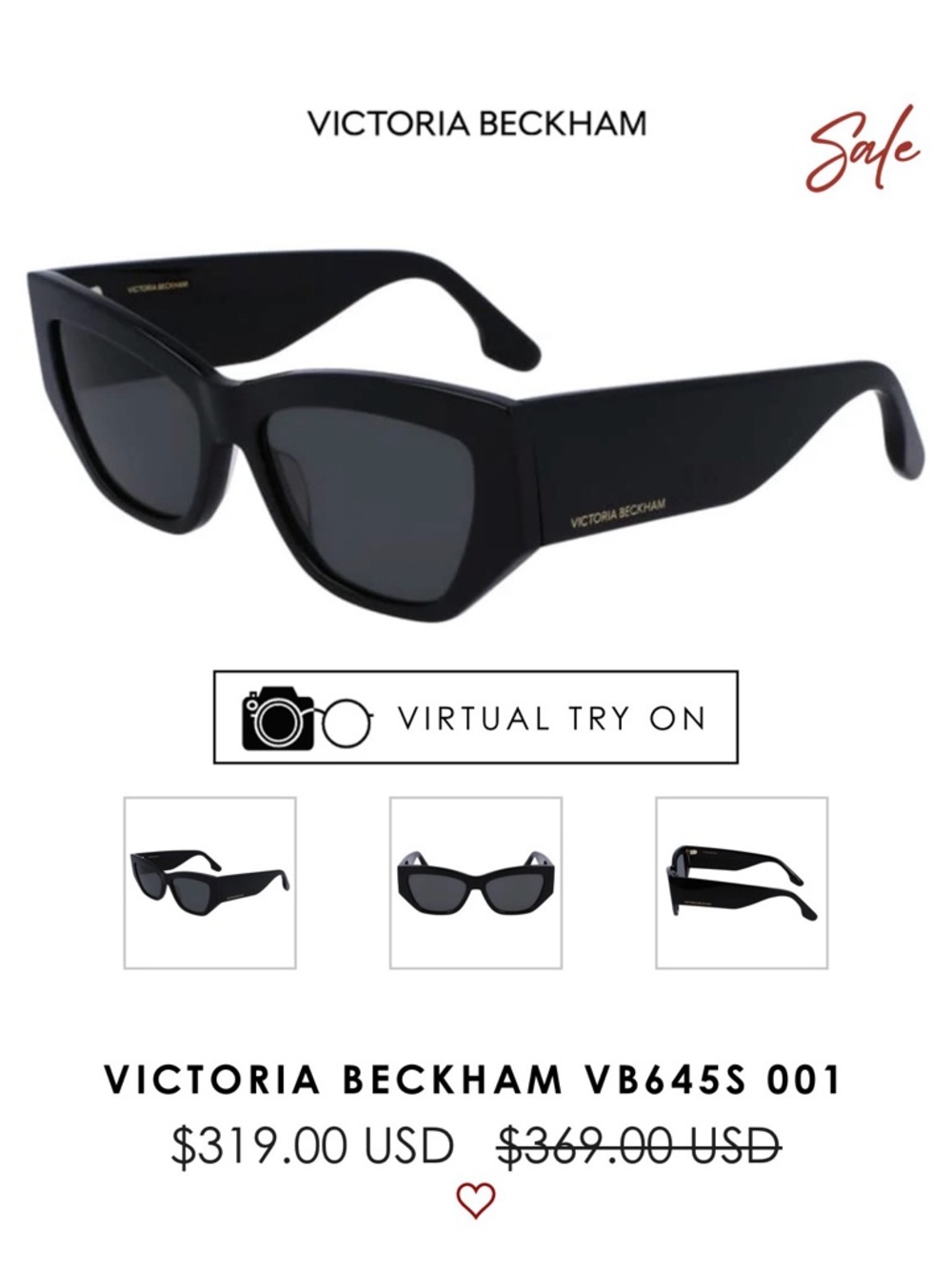 Victoria Beckham Black Cat-Eye Sunglasses with Dark Lenses - Picture 5 of 5